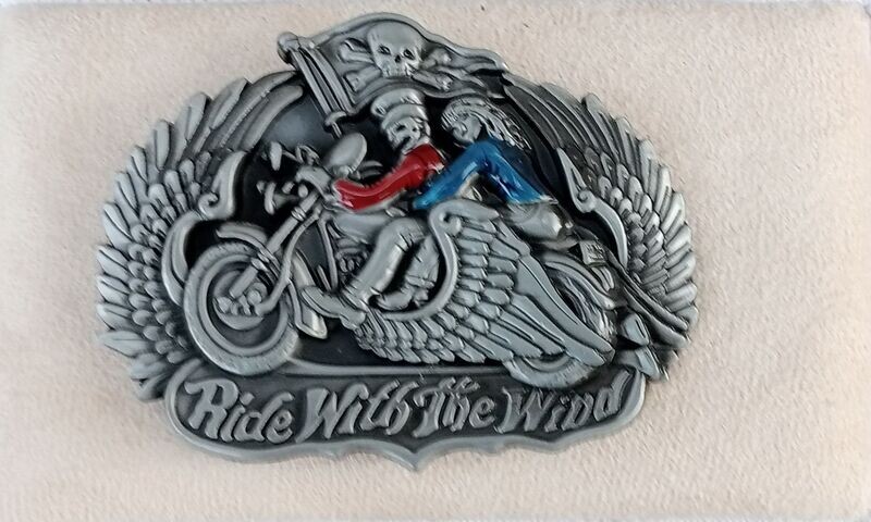 Boucle de Ceinture - Design "Motard Biker & Girl Ailes -Ride With the Wiad" - Pour 4 cm de Large
