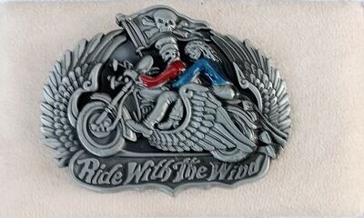 Boucle de Ceinture - Design "Motard Biker & Girl Ailes -Ride With the Wiad" - Pour 4 cm de Large