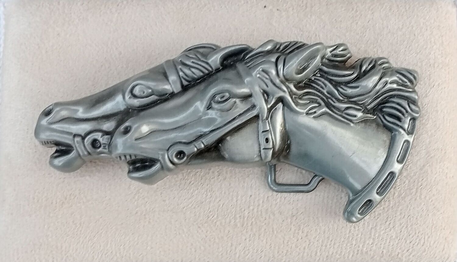 Boucle de Ceinture - Design "Portrait 2 Chevaux Gris" - Pour 4 cm de Large