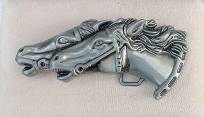 Boucle de Ceinture - Design "Portrait 2 Chevaux Gris" - Pour 4 cm de Large