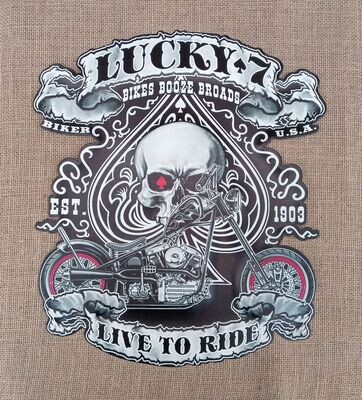 Plaque Imprimée "Crâne sur Pique Lucky 7 - Live to Ride" -  mm