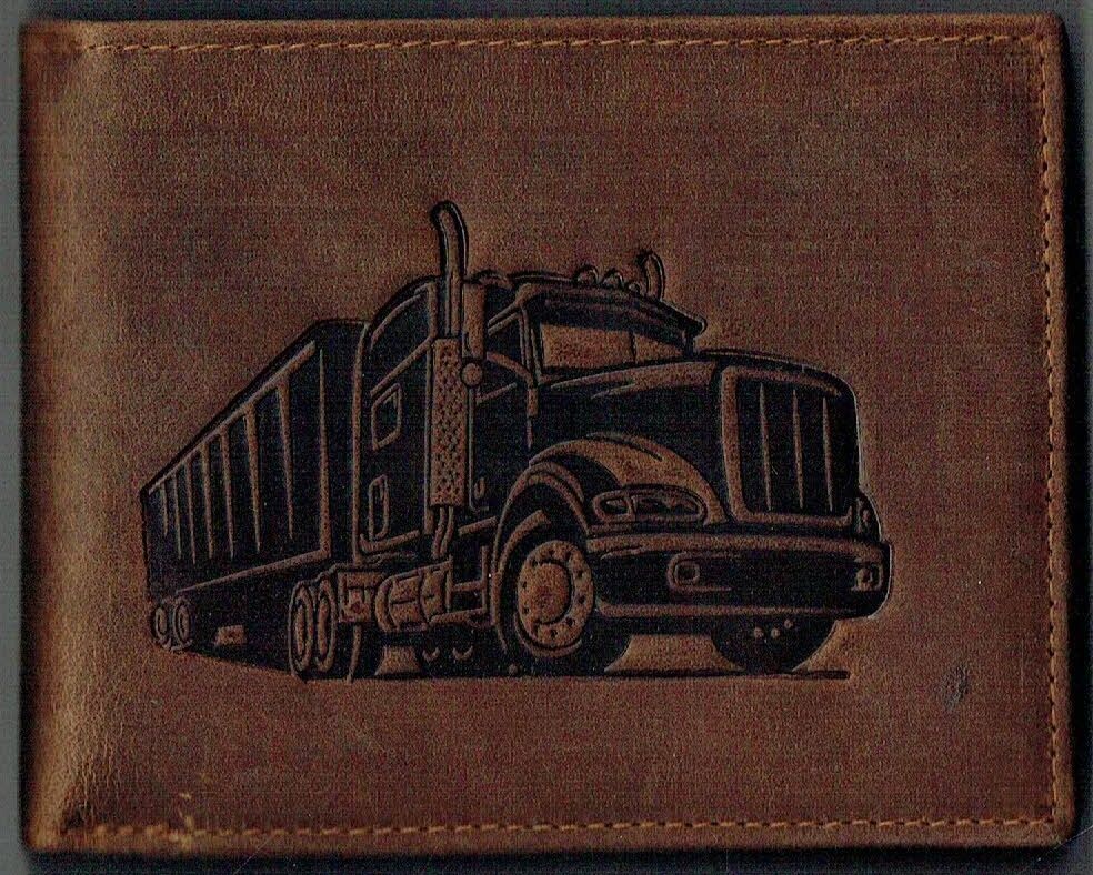 Porte-Feuille 149 Imprimé "Camion" - Cuir de Vachette - Marron Vieilli - Système RFID Horizontal