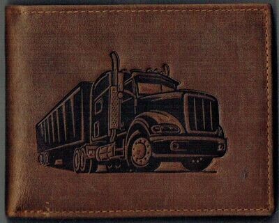 Porte-Feuille 149 Imprimé "Camion" - Cuir de Vachette - Marron Vieilli - Système RFID Horizontal