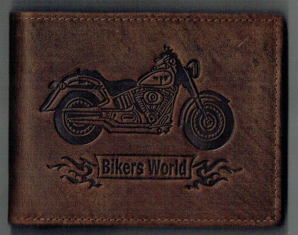 Porte-Feuille 149 Imprimé "Moto Bikers World" - Cuir de Vachette - Marron Vieilli - RFID Horizontal