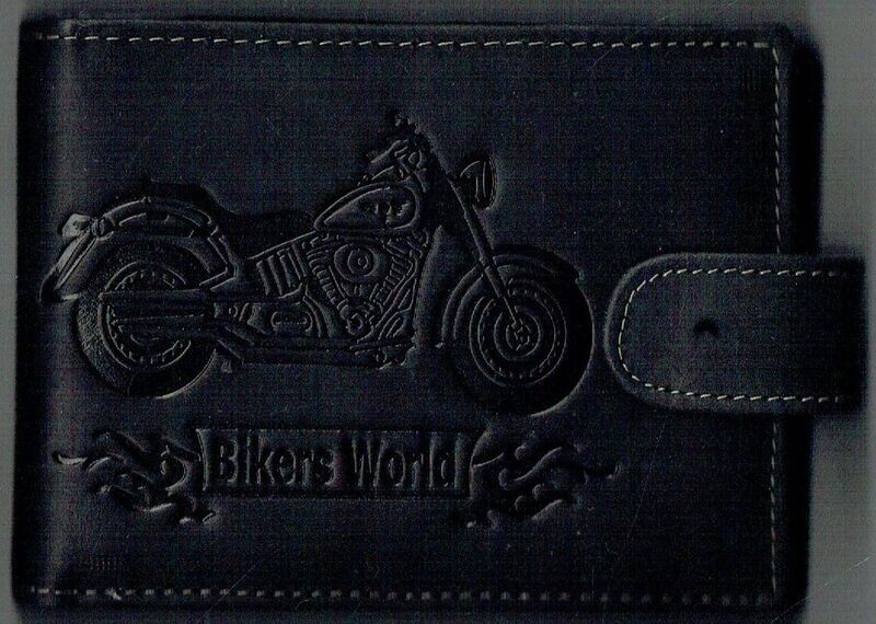 Porte-Feuille 156 Imprimé "Moto Bikers World", De Couleur Noir Vieilli, Cuir de Vachette Système RFID Anti-Transfère CB, Horizontal