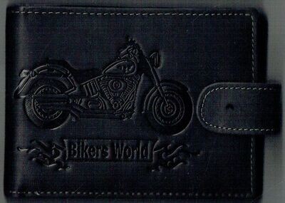 Porte-Feuille 156 Imprimé "Moto Bikers World", De Couleur Noir Vieilli, Cuir de Vachette Système RFID Anti-Transfère CB, Horizontal