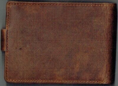Porte-Feuille 156 Imprimé "Pêche", De Couleur Camel Vieilli, Cuir de Vachette Système RFID Anti-Transfère CB, Horizontal