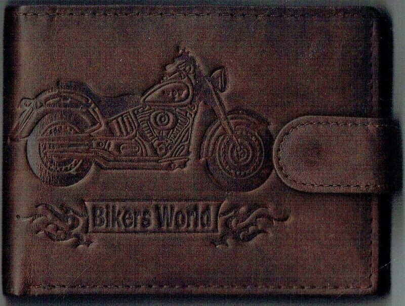 Porte-Feuille 156 Imprimé "Moto Biker World", De Couleur Marron Vieilli, Cuir de Vachette Système RFID Anti-Transfère CB, Horizontal