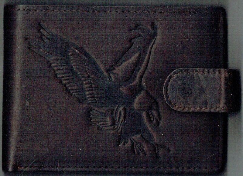 Porte-Feuille 156 Imprimé "Aigle", De Couleur Marron Vieilli, Cuir de Vachette Système RFID Anti-Transfère CB, Horizontal