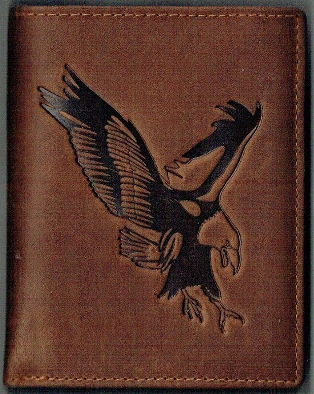 Porte-Feuille 120 Imprimé "Aigle", De Couleur Marron Vieilli, Cuir de Vachette Système RFID Anti-Transfère CB, Vertical