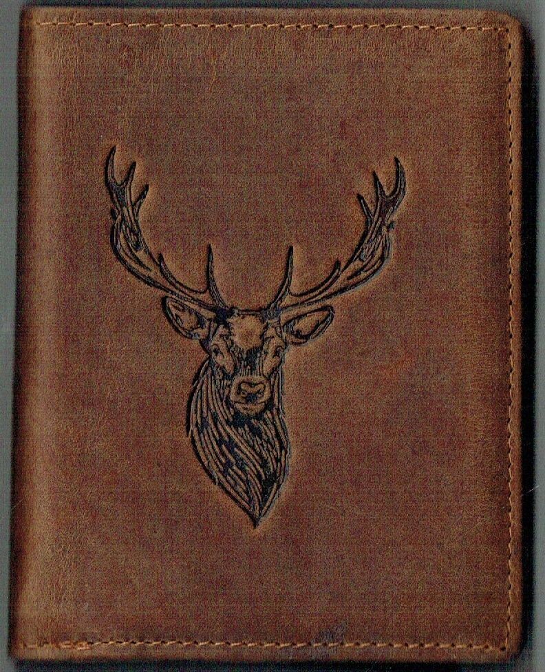 Porte-Feuille 120 Imprimé "Cerf" - Cuir de Vachette - Camel Vieilli - Système RFID Vertical