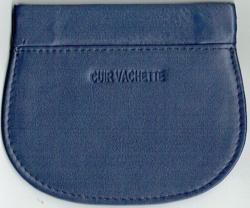 Porte-Monnaie 915 "Le Clap de Fin" Extra Plat  - Cuir Vachette - Bleu - Ouverture par pression par les deux angles du haut.