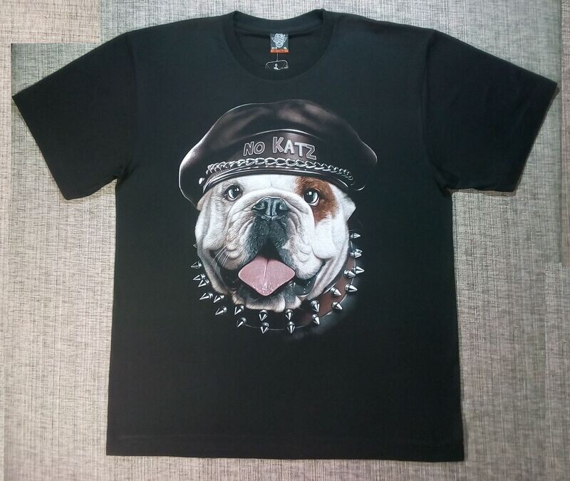 T-Shirt - XL - Portrait d'un Dog avec sa Casquette & son Collier Piquant - "No Katz"