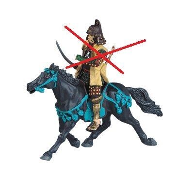 Figurine Plastoy -  Le Cheval Noir du Samouraï Shogun, Selle Marron & Harnachement au Couleur Rouge  - Haut de 8 cm