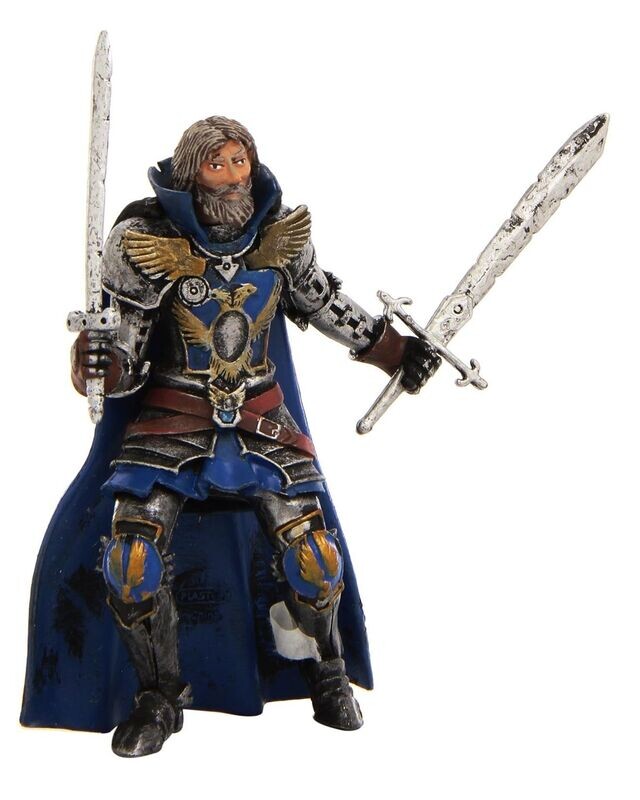 Figurine Plastoy -  Le Chevalier Bleu En Armure Gris/Bleu et sa Cape Bleu avec 2 Épées  à la main - Haut de 10 cm