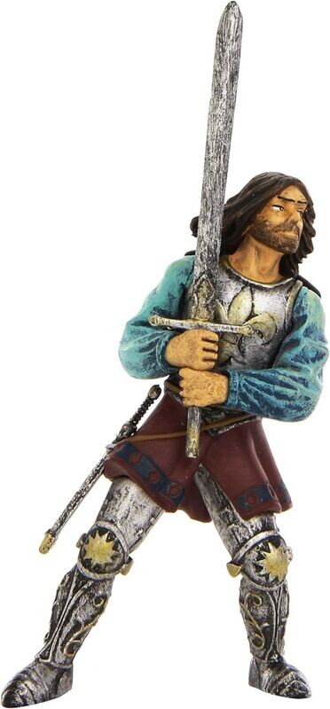 Figurine Plastoy - Le Prince Guerrier En Armure Gris avec Bouclier et son Épées  à la main - Haut de 10 cm