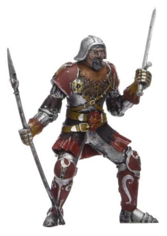 Figurine Plastoy - Le Chevalier Marron En Armure Gris Marron avec 1 Lance & 1 Épées  à la main - Haut de 10 cm
