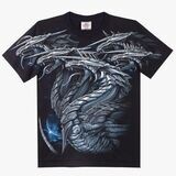 T-Shirt - XL - Portrait d'un Dragon aux Cinq Têtes Prêt à vous.... sous un Fond Bleu/Nuit  & Noir.