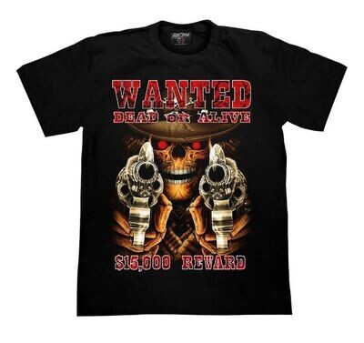 T-Shirt en 3D - XL - Portrait d'un Cow-Boy avec un Chapeau je suis "Wanted" et je vous Pointe deux Revolvers dans le Cas d'un Faux Pas -  "Wanted Dead Or Alive"avec un Piercing au Nez et Rivets.