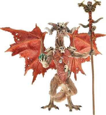 Figurine Plastoy - Un Dragon Sorcier avec sa Canne & sa Boule Vert de Couleur Marron & Paire d'Ailes Rouge en Posture sur ses deux  Pattes prêt à vous faire un ...