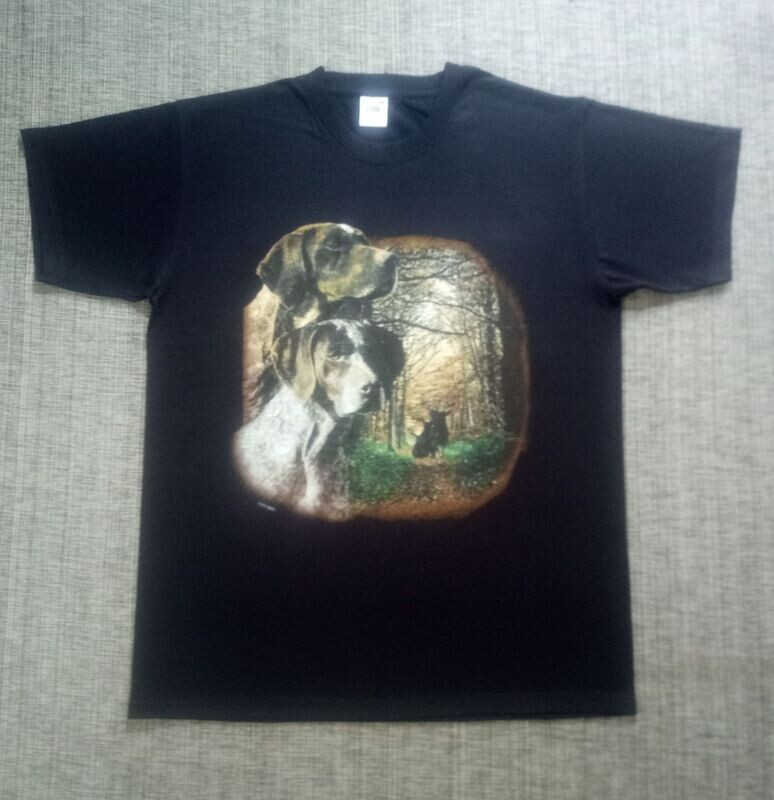 T-SHIRT - XL - 2 Chiens de Chasse dans une Forêt et 3 Cerfs