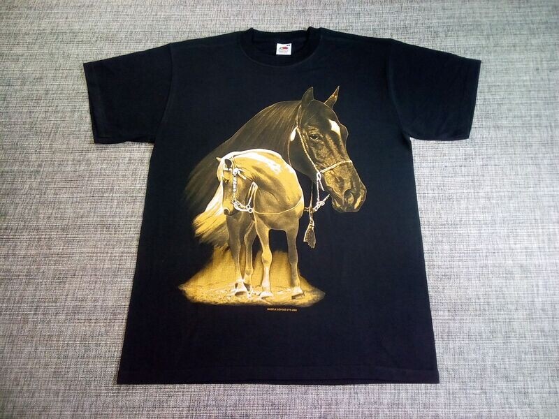 T-SHIRT - M - Portrait de Cheval Marron Foncé et d'un Chevaux Camel Entier