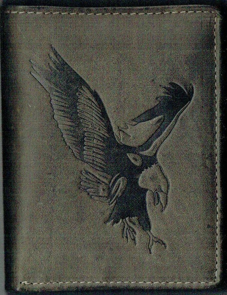 Porte-Feuille 120 Imprimé "Aigle" - Cuir de Vachette - Gris Vieilli - Système  RFID Vertical