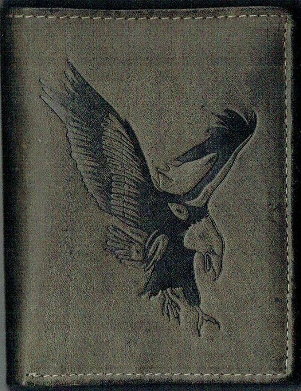 Porte-Feuille 120 Imprimé "Aigle" - Cuir de Vachette - Gris Vieilli - Système  RFID Vertical