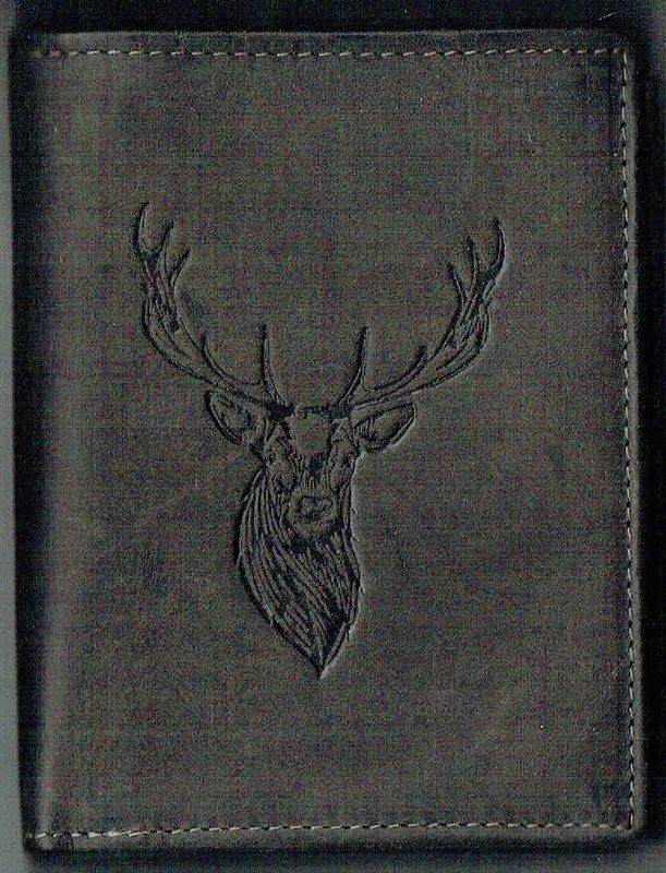 Porte-Feuille 120 Imprimé "Cerf" - Cuir de Vachette - Gris Vieilli - Système RFID Vertical