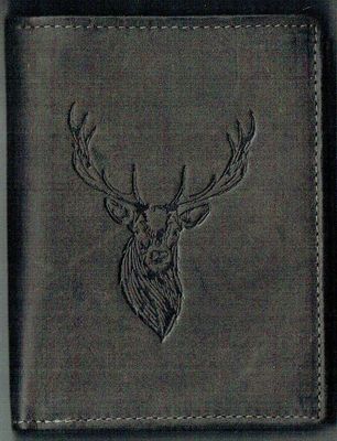 Porte-Feuille 120 Imprimé "Cerf" - Cuir de Vachette - Noir Vieilli - Système RFID Vertical