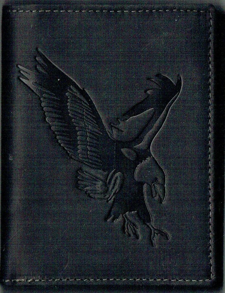 Porte-Feuille 120 Imprimé "Aigle" - Cuir de Vachette - Noir Vieilli - Système RFID Vertical