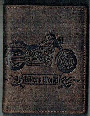 Porte-Feuille 120 Imprimé "Moto Bikers World" - Cuir de Vachette - Marron Vieilli - Système RFID Vertical
