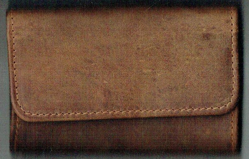 Porte-Monnaie 168 "Avec 2 Volets et 1 Compartiment centré à Zippe" - Cuir Vachette - Camel Vieilli - Ouverture par Pression & Zip.