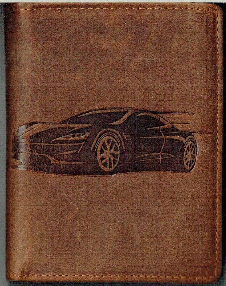 Porte-Feuille 120 Imprimé "Voiture" - Cuir de Vachette - Camel Vieilli - Système RFID Vertical