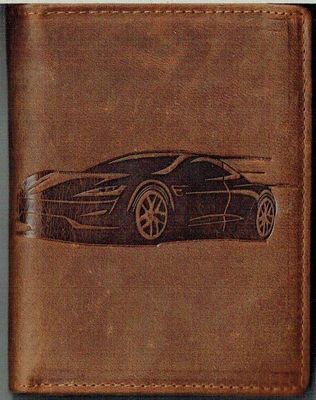 Porte-Feuille 120 Imprimé "Voiture" - Cuir de Vachette - Camel Vieilli - Système RFID Vertical