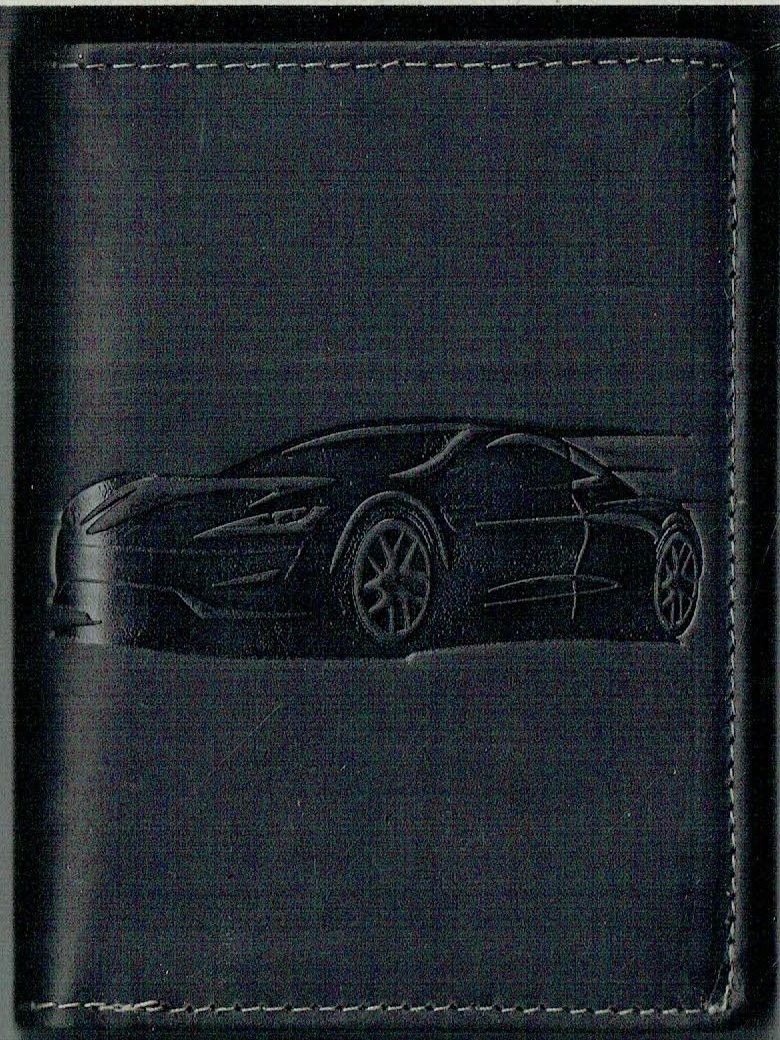 Porte-Feuille 120 Imprimé "Voiture", De Couleur Noir Vieilli, Cuir de Vachette Système RFID Anti-Transfère CB, Vertical