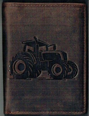 Porte-Feuille 120 Imprimé "Tracteur", De Couleur Marron Vieilli, Cuir de Vachette Système RFID Anti-Transfère CB, Vertical