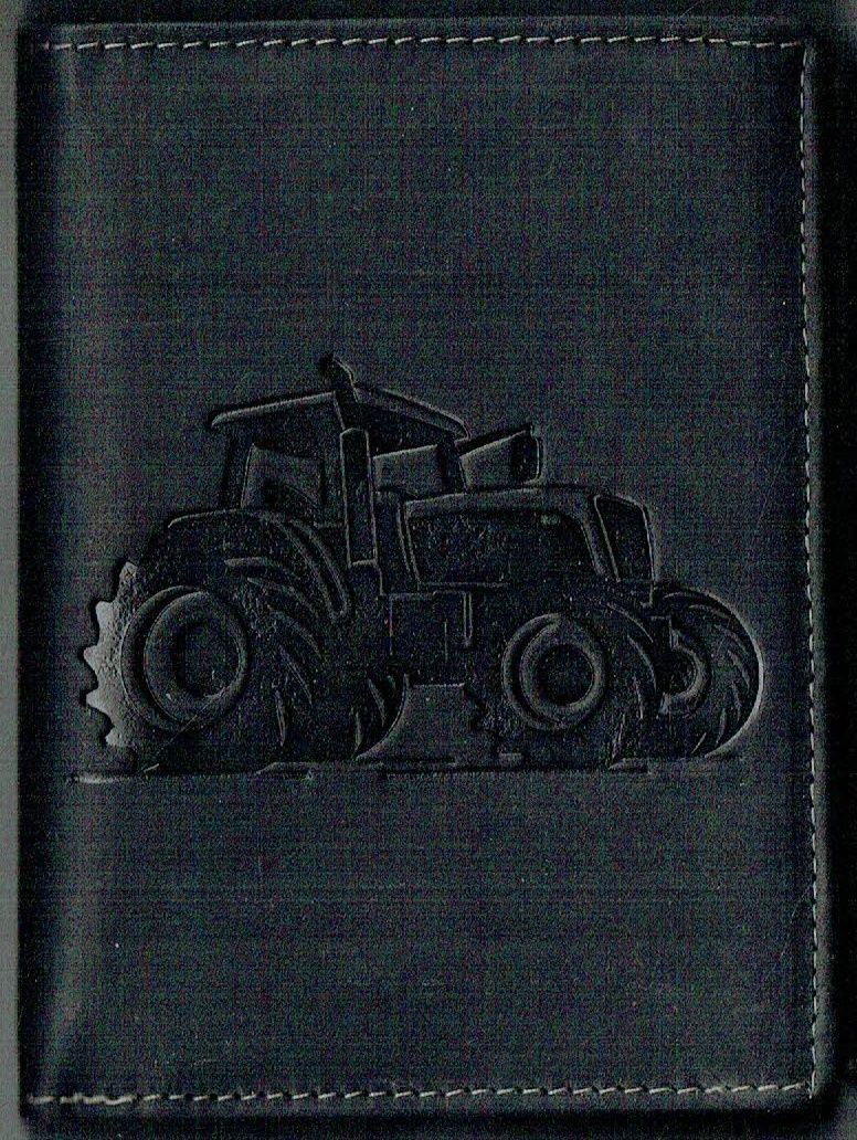 Porte-Feuille 120 Imprimé "Tracteur", De Couleur Noir Vieilli, Cuir de Vachette Système RFID Anti-Transfère CB, Vertical