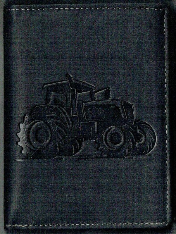 Porte-Feuille 120 Imprimé "Tracteur", De Couleur Noir Vieilli, Cuir de Vachette Système RFID Anti-Transfère CB, Vertical