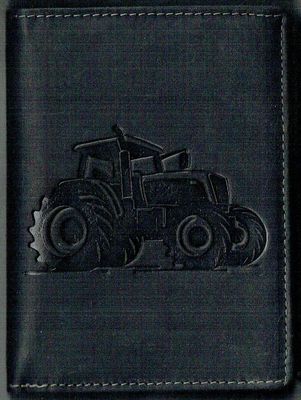 Porte-Feuille 120 Imprimé "Tracteur", De Couleur Noir Vieilli, Cuir de Vachette Système RFID Anti-Transfère CB, Vertical