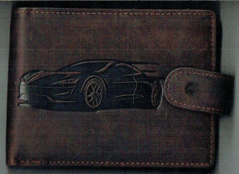 Porte-Feuille 156 Imprimé "Voiture", De Couleur Marron Vieilli, Cuir de Vachette Système RFID Anti-Transfère CB, Horizontal
