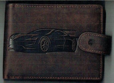 Porte-Feuille 156 Imprimé "Voiture", De Couleur Marron Vieilli, Cuir de Vachette Système RFID Anti-Transfère CB, Horizontal
