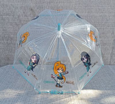 Parapluie Enfant Transparent avec impression de Claire et Neolia de Catrinas avec une Couleur Bleu Ciel - Envergure de 72 cm