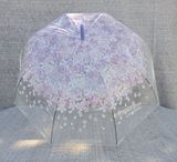 Parapluie Cloche Transparent Imprimé de Multiple "Fleurs Rose" & Poignée Bleue L85 et une Envergure de 90 cm