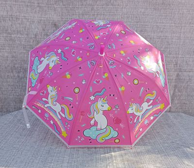 Parapluie Enfant Rose avec impression de Licornes avec une Couleur Blanc & Symboles - Envergure de 72 cm