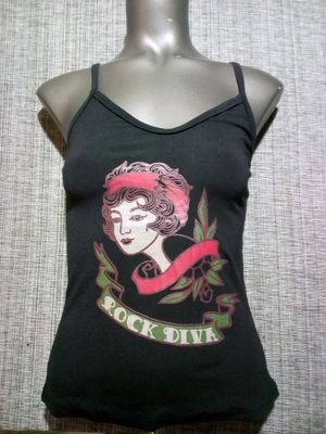 T-Shirt Marcel Taille 28/30 - Portrait d'une Girl avec Banderole "Rock Diva"