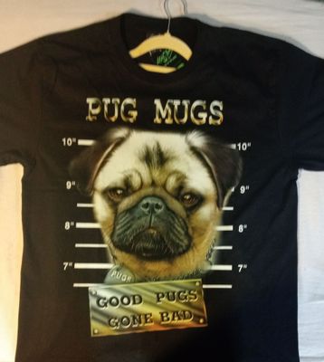 T-Shirt - XL - Portrait d'un Dog sa Fiche Wanted - "Pugs Mug & Good Pugs Gone Bach"