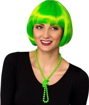 Perruque "Couleur Néon Vert" A Votre Déguisement, Vous êtes "Miss Néon Vert"  Votre Personnage People de vos Soirées.