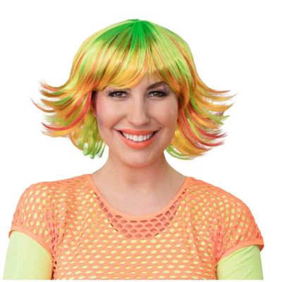 Perruque  "Couleur Jaune/Vert/Rose" A Votre Déguisement, Vous êtes "Miss Chloé" Votre Personnage People de vos Soirées.