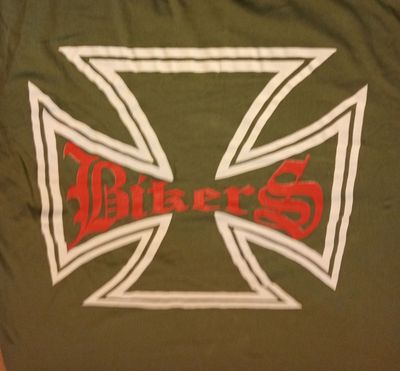 T-Shirt - L - En Recto Petite Croix Blanc avec Logo "Biker Blanc" et en Verso Grande Croix Blanc avec Logo "Bikers Rouge".